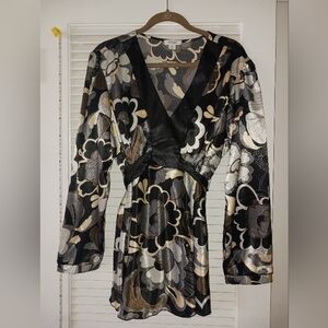 Satin long sleeve empire waist blouse plus size